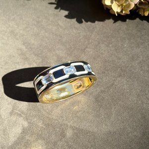 VINTAGE Anne Klein Elegant Goldtone Rhinestone, Black, White Enamel